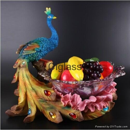 large crystal glass fruit bowl peacock compote