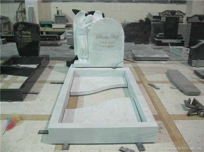German Style White Marble bible headstone 2