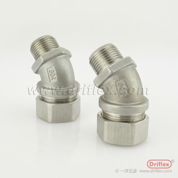 Stainless Steel 45d Connector with Locknut and Ferrules for Flexible Metal Condu