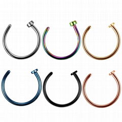 Women Stainless Steel Nostril Nose Hoop Stud Rings Clip On Nose Rings Fake Nose 