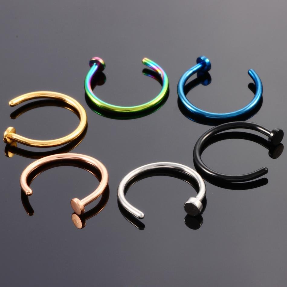 Women Stainless Steel Nostril Nose Hoop Stud Rings Clip On Nose Rings Fake Nose  2