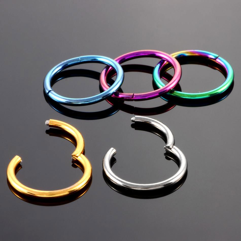 G23 Titanium Hinged Segment Nose Ring 16g&14g Nipple Clicker Ear Cartilage Tragu 5