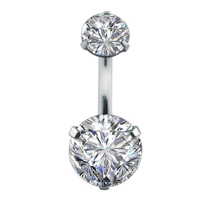 Double Crystal Belly Button Ring Zircon Surgical Steel Body Navel Piercing 3