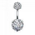 Double Crystal Belly Button Ring Zircon Surgical Steel Body Navel Piercing 3