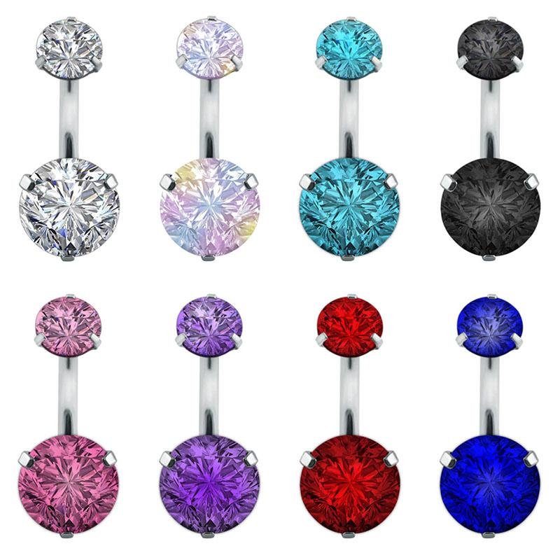 Double Crystal Belly Button Ring Zircon Surgical Steel Body Navel Piercing