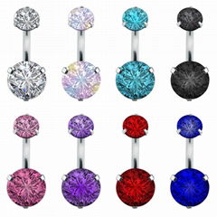 Double Crystal Belly Button Ring Zircon Surgical Steel Body Navel Piercing