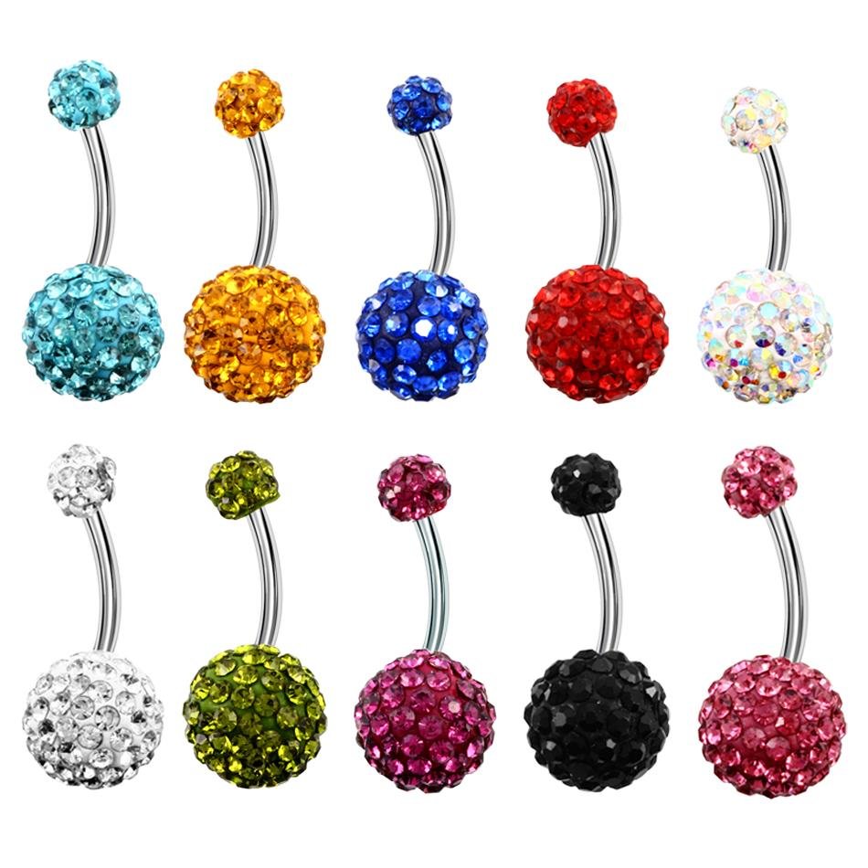 316l Surgical Steel Double Epoxy Crystal Balls Belly Button Ring Navel Piercing 