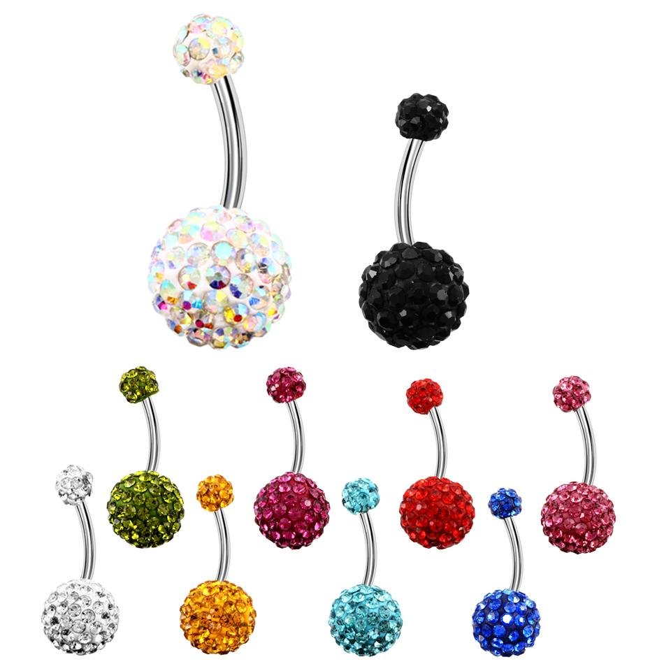 316l Surgical Steel Double Epoxy Crystal Balls Belly Button Ring Navel Piercing  3