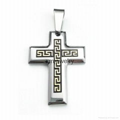Men's Black Stainless Steel Cross Great Wall Chain Pendant Necklace