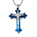 Xin Min Jewelry Blue Silver Stainless Steel Necklace Cross Mens Womens Pendant 1