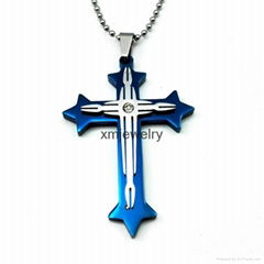 Xin Min Jewelry Blue Silver Stainless Steel Necklace Cross Mens Womens Pendant