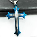 Xin Min Jewelry Blue Silver Stainless Steel Necklace Cross Mens Womens Pendant 2