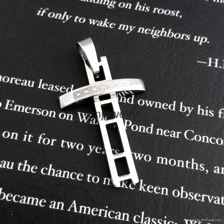 Men's Gold Stainless Steel Cross Charm Pendant Necklace 3