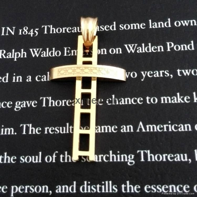 Men's Gold Stainless Steel Cross Charm Pendant Necklace 4