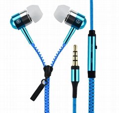 Metal Zipper In Ear Earphones Sport Headset 3.5mm Universal Earbuds with Mic