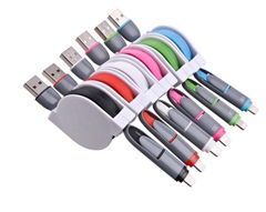 Retractable 2 in 1 Micro Charger USB Cable For IPhone Samsung Android