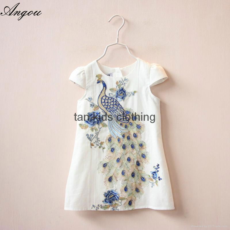 Angou New Arrival summer girls dress Peacock Embroidery dress Wholesale