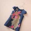 Angou New Arrival summer girls dress Peacock Embroidery dress Wholesale 