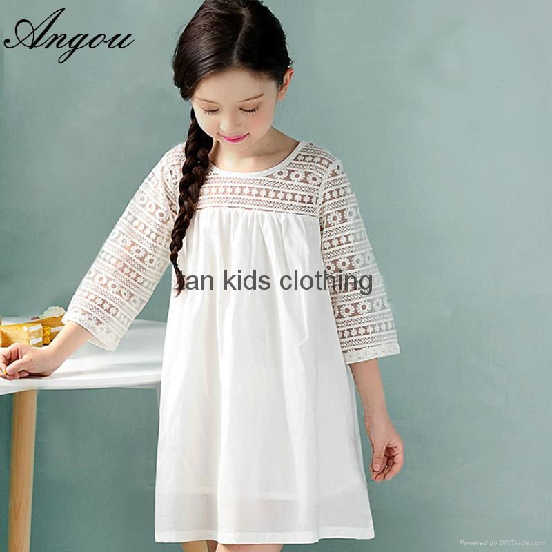 Angou New children clothes girls beautiful lace dress white baby girls dress 