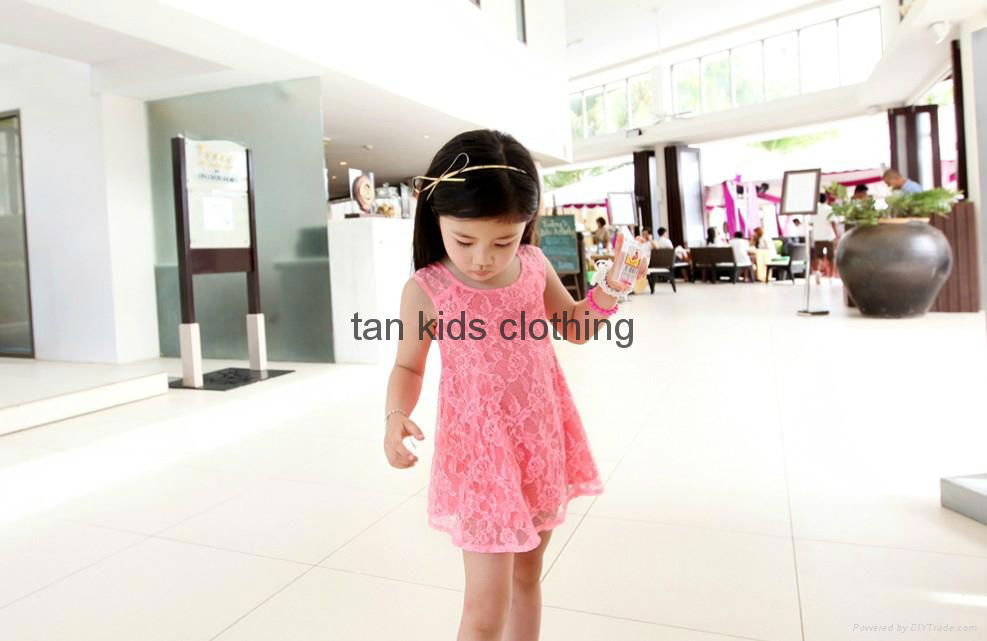 Angou SUMMER NEW children clothes girls beautiful lace dress good quality  2