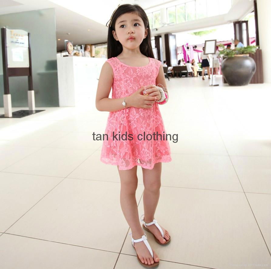 Angou SUMMER NEW children clothes girls beautiful lace dress good quality  3