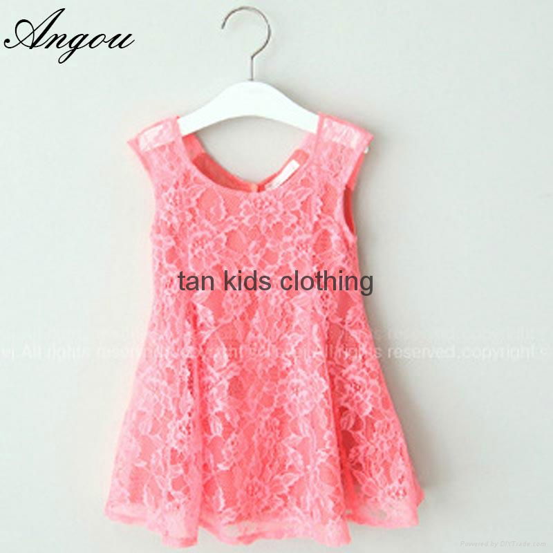 Angou SUMMER NEW children clothes girls beautiful lace dress good quality