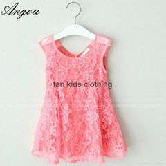 Angou SUMMER NEW children clothes girls beautiful lace dress good quality 