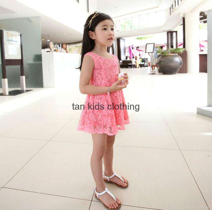 Angou SUMMER NEW children clothes girls beautiful lace dress good quality  4