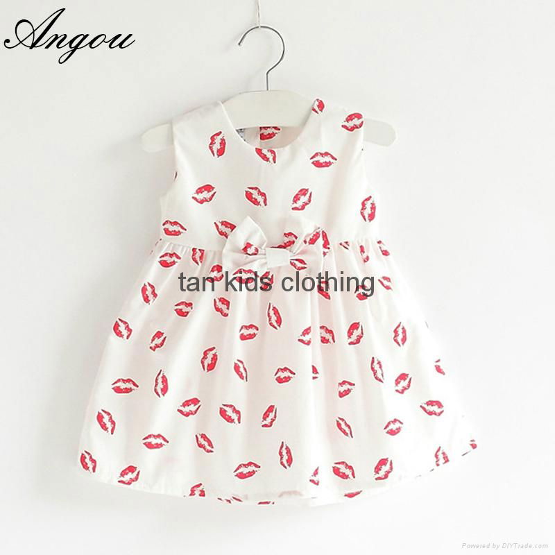 Angou New summer girls dress Fashion Printed Dress Baby Girls Dress Cotton