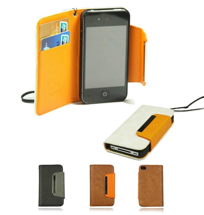 PU Leather Material Iphon Protective Case -Case-for-iPhone4-4S-with-Card-Holder 