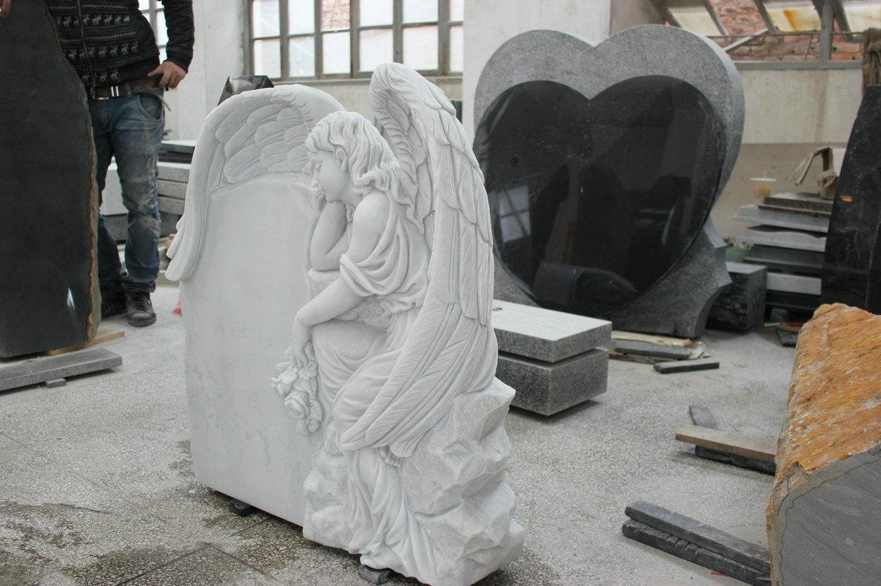 China White Marble Angel Headstone 3