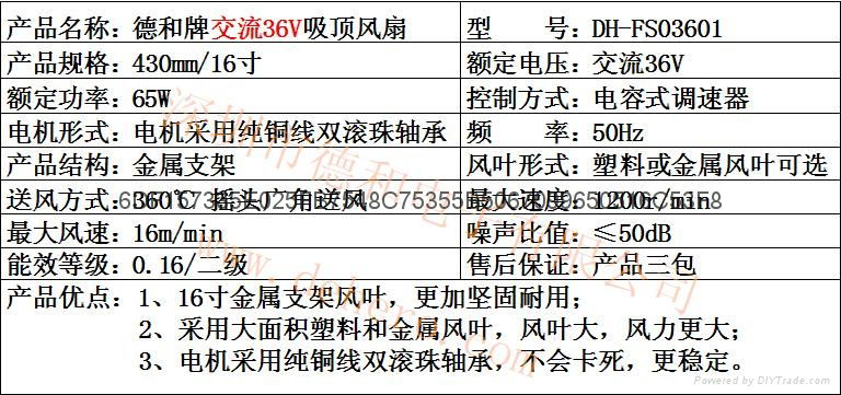 交流36V風扇 36V吸頂扇 36V樓頂扇 36V風扇16寸 5