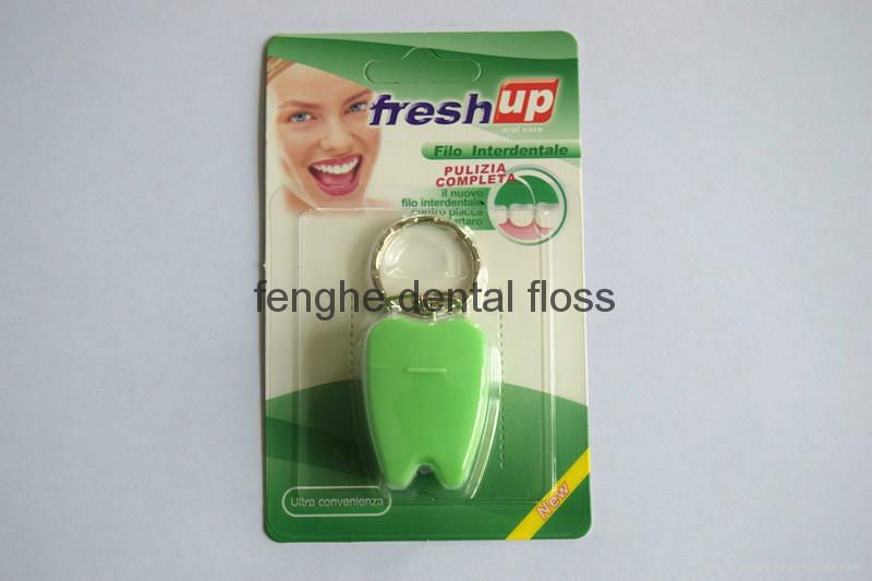 15m mint flavor tooth shape keychain dental floss approved ISO9001 and FDA certi 3