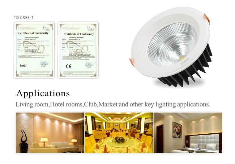 Promotion downlight 15w COB down light dimmable CREE leds with Super bright 3