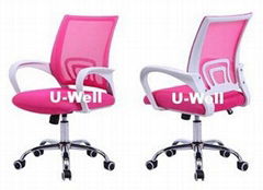 pink mesh staff task computer desk student study office swivel chair chrome base