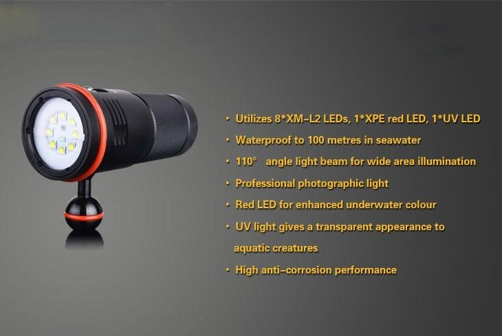 professional led diving video flashlight udnerwater photography light