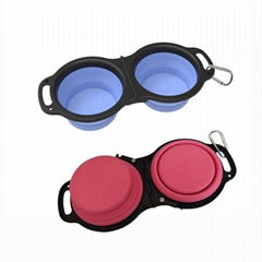 Eco-friendly 2 in 1 silicone pet bowl portable foldable double dog bowl for food