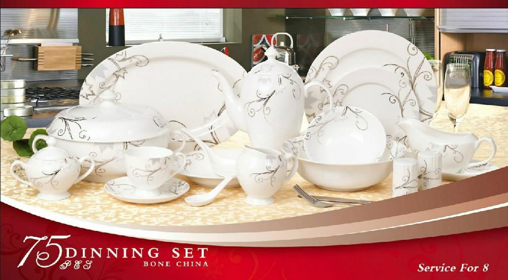 75pcs  bone china dinner set with royal design 2