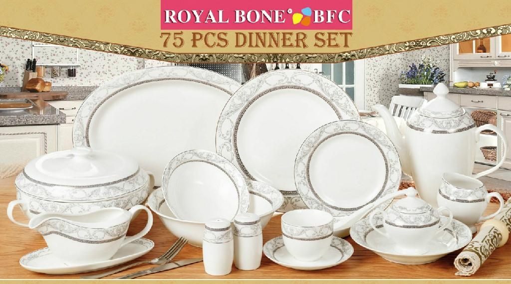 75pcs Bone China Dinner Set With Royal Design TSDS 001 Shengxiang white-and-golden-bone-china-crockery-dinner-set-for-home-hotel-and