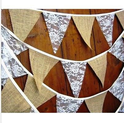 Rustic Hessian lace bunting  home banner garland rustic weddings country bar 2