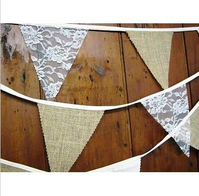 Rustic Hessian lace bunting  home banner garland rustic weddings country bar 3