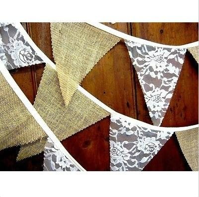 Rustic Hessian lace bunting  home banner garland rustic weddings country bar 4