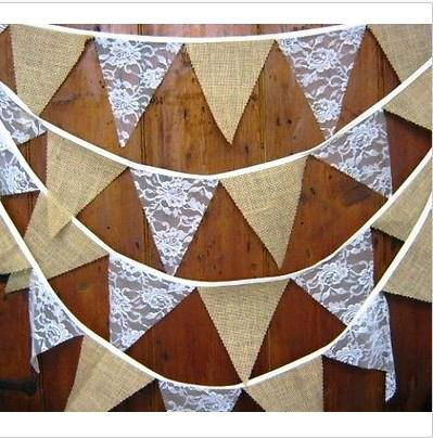 Rustic Hessian lace bunting  home banner garland rustic weddings country bar