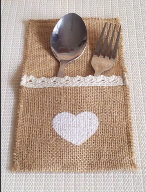 Rustic Wedding Burlap Ribbon Silverware Holder Pocket/ wedding Cutlery Pocket  5