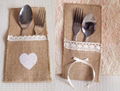 Rustic Wedding Burlap Ribbon Silverware Holder Pocket/ wedding Cutlery Pocket 