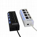 High Speed Mini 4 Port USB 2.0 Hub with individual LED Power Switches