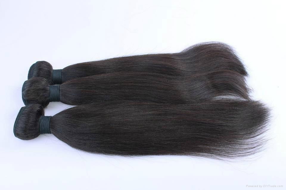 Top Quality  100% Human Virgin Remy Hair Natural Black Silky Stright Hair Weave 2