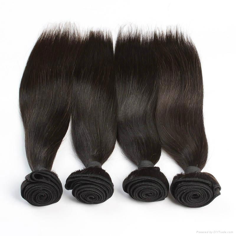 Top Quality  100% Human Virgin Remy Hair Natural Black Silky Stright Hair Weave 3