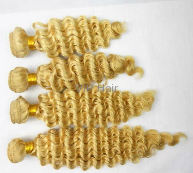 Top Quality  Blond  Deep Wave  100% India Human  Virgin Hair Weaving 3