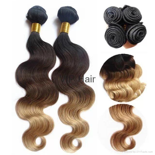 Hot Sale Top Quality Ombre Boday Wave100% Indian Virgin Human Remy Hair Weavin   3